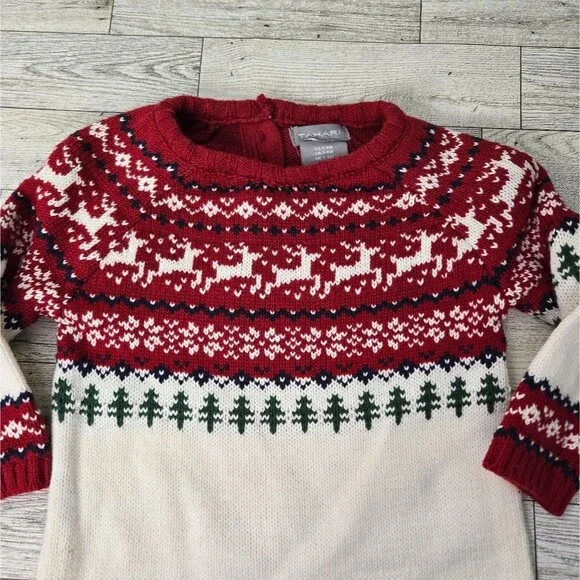 Tahari Christmas Holiday Knit Sweater Onsie Coverall Set Matching Hat 3-6 Months